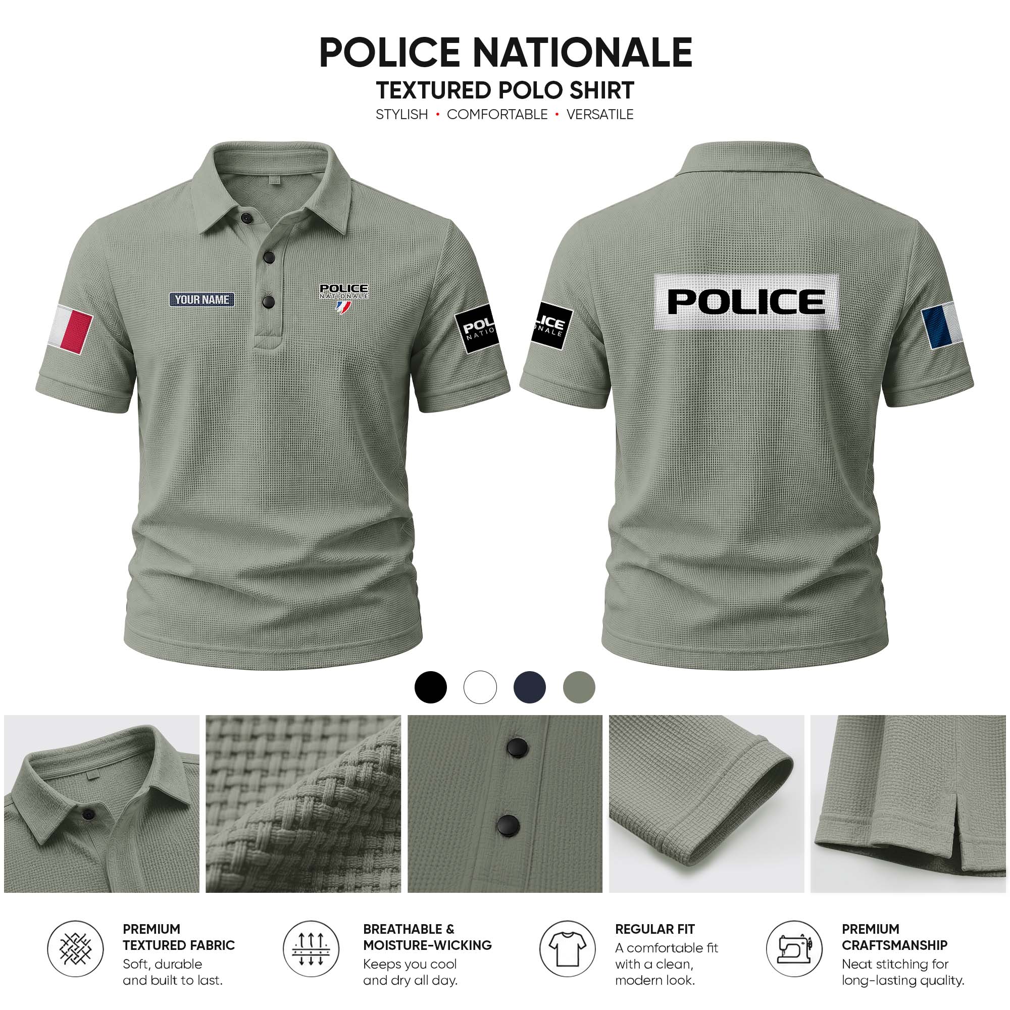 Police Nationale customize Casual Short Sleeved Bone Flower Solid Color