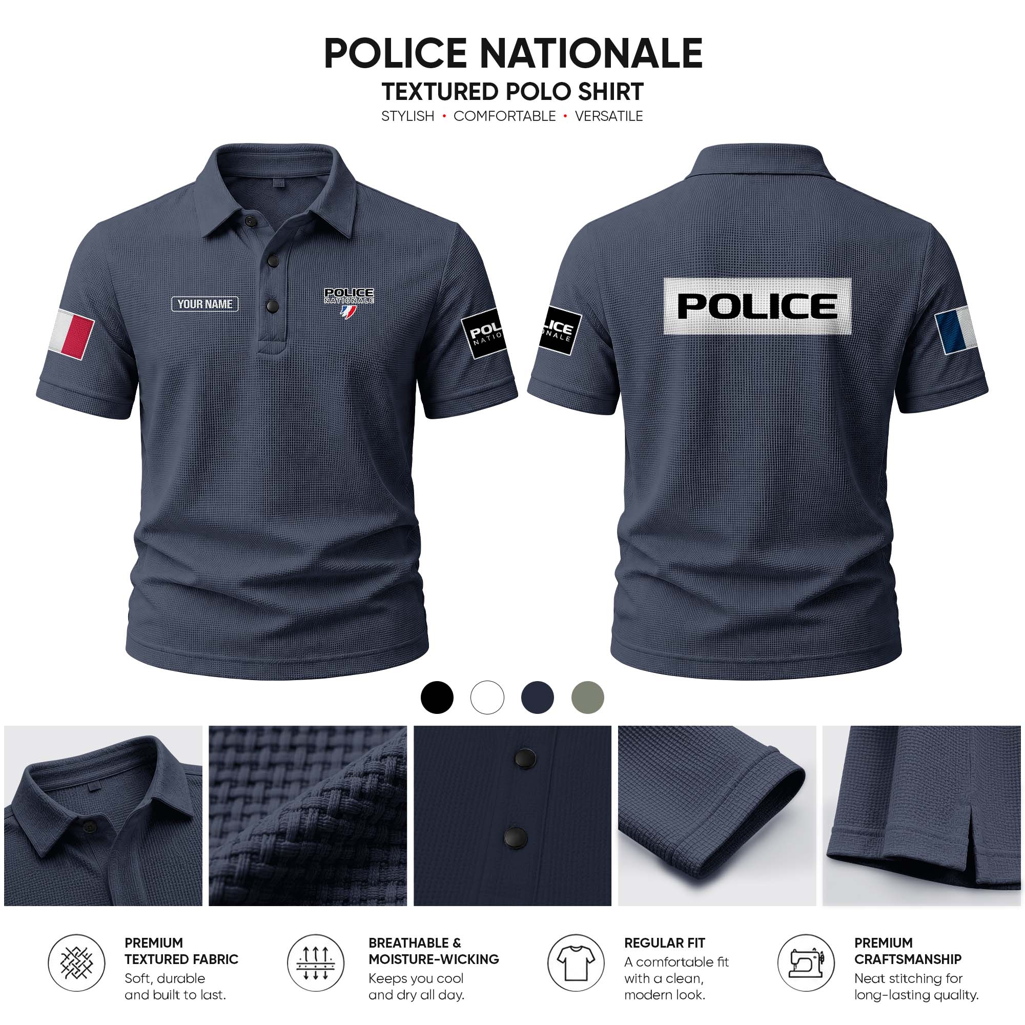 Police Nationale customize Casual Short Sleeved Bone Flower Solid Color