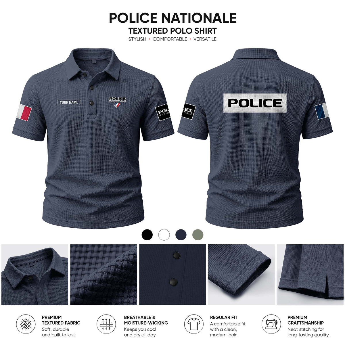 Police Nationale customize Casual Short Sleeved Bone Flower Solid Color