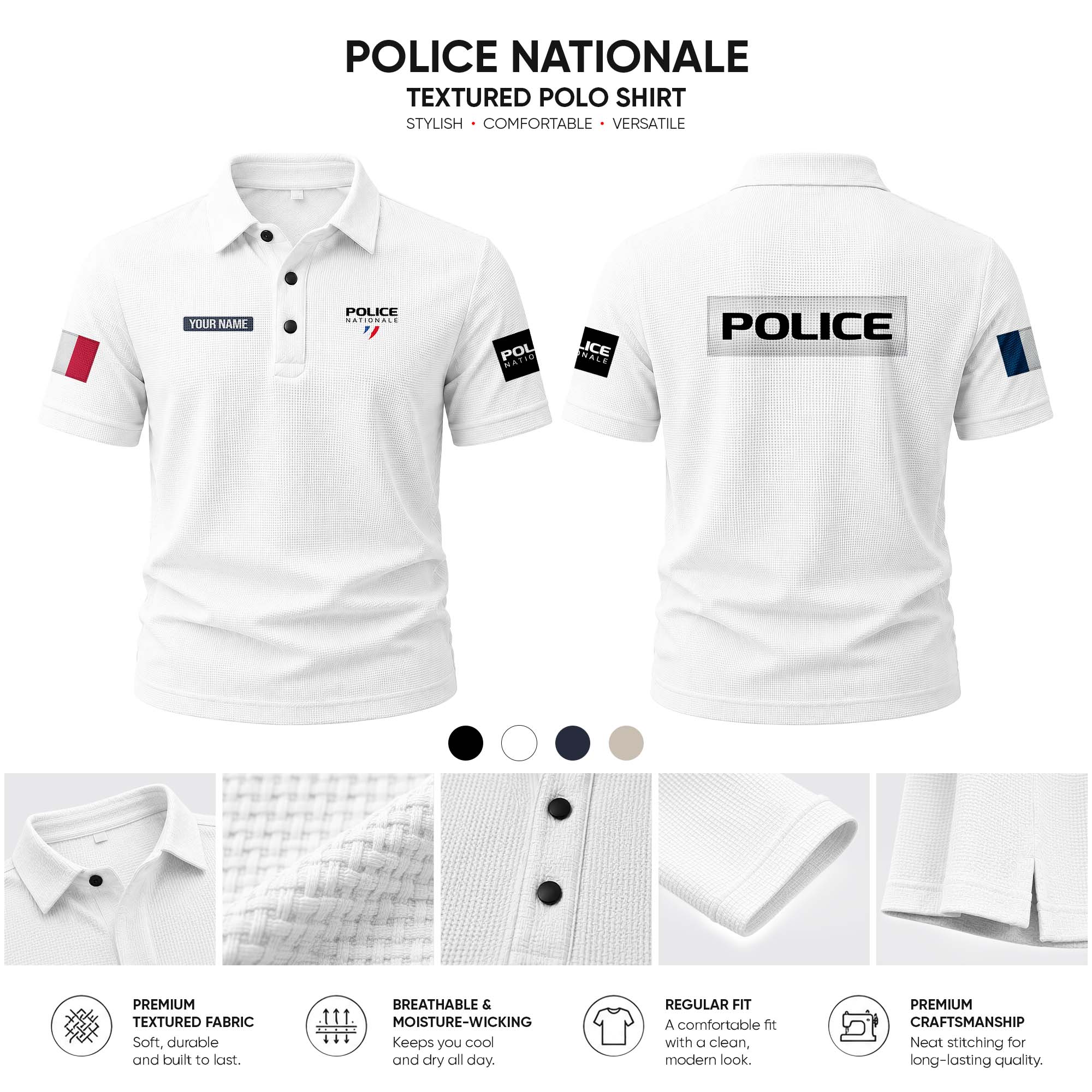 Police Nationale customize Casual Short Sleeved Bone Flower Solid Color